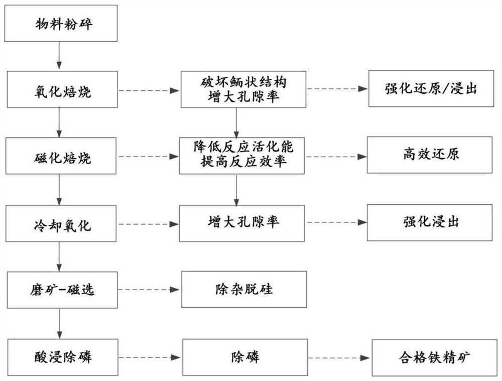 Method for extracting iron from high-phosphorus oolitic iron ore by suspension roasting and removing phosphorus by acid leaching