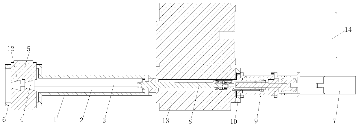 Honing device with hollow main shaft and honing method