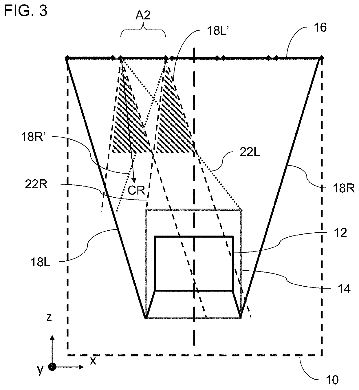 Projector configuration with subdivided optical aperture for near-eye displays, and corresponding optical systems