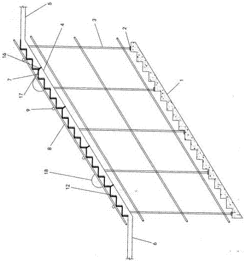 Stair step template supporting device provided with shear wall at two sides and supporting method