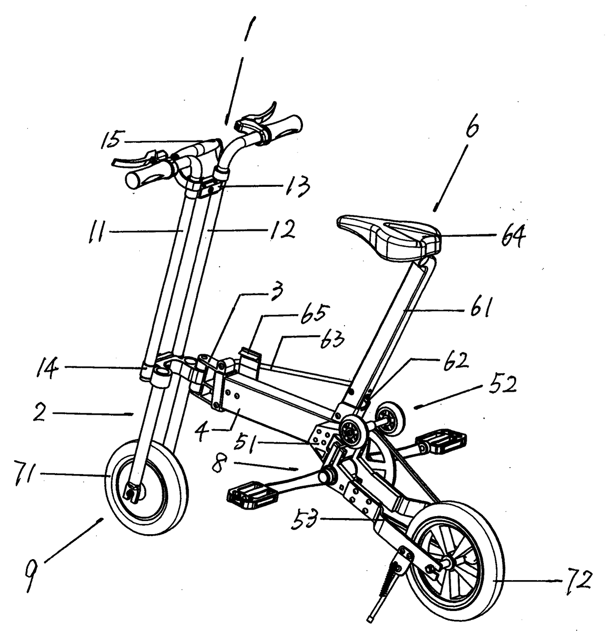 Telescopic handle five-way tube shaft towable portable electric bicycle