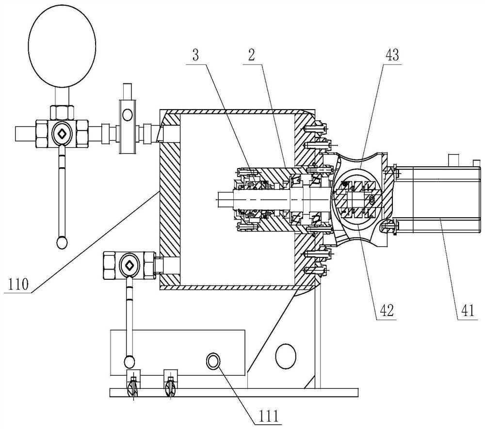 Shaft end sealing structure for deepwater speed reducer and sealing performance testing device