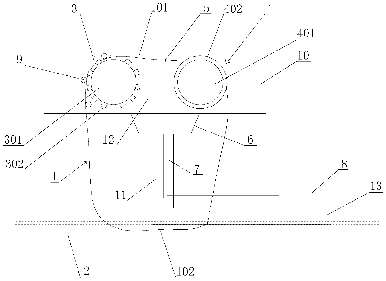 Oil absorbing device and method for surface oil layer treatment