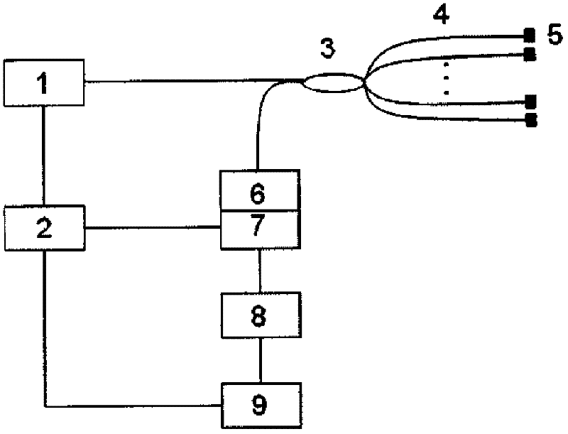 Optical fiber temperature sensor used for measuring multipoint temperature in real time