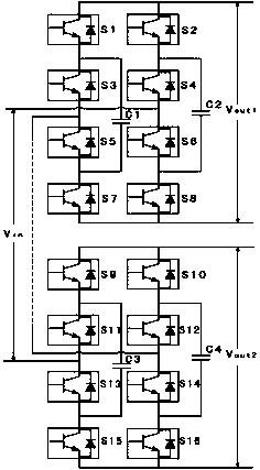 Cascaded five-level output capacitor clamping bridge type frequency converter