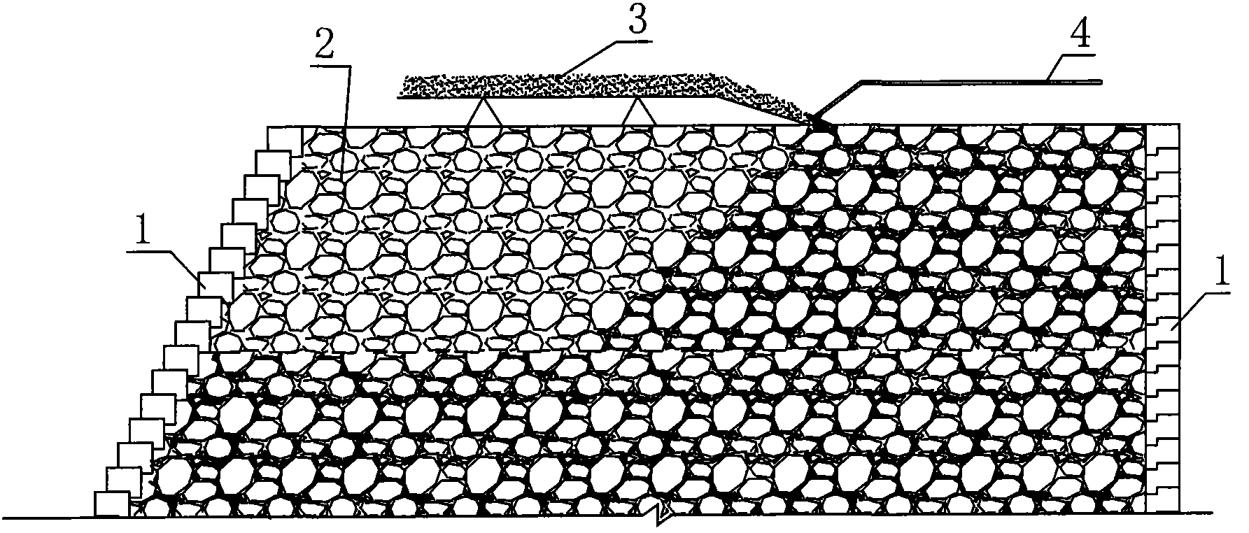 Construction method for filling mortar combined stone dam