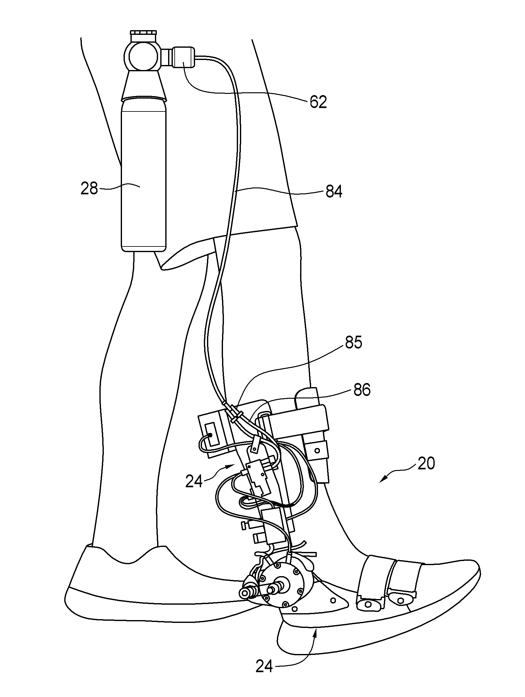Portable active fluid powered ankle-foot orthosis