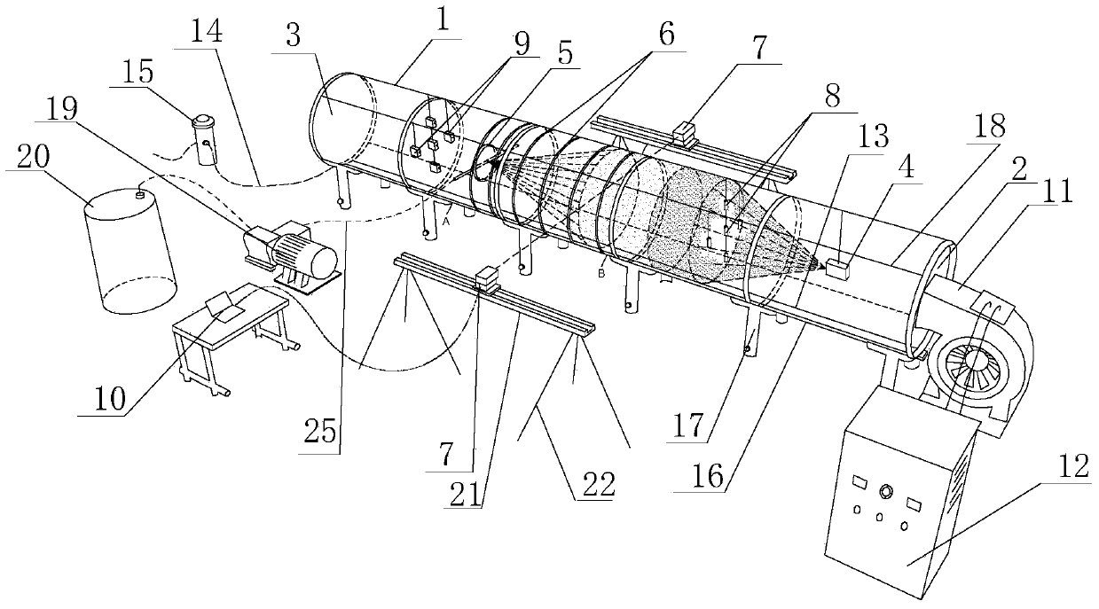 Airflow-fog drop-dust three-phase medium coupling sedimentation experimental device and method