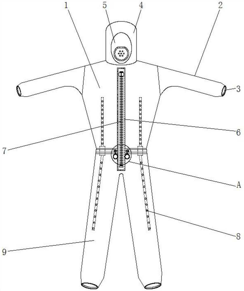 Medical automatic temperature control type protective clothing capable of automatically tightening and releasing four limbs