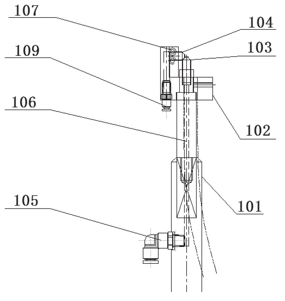 Blowing, absorbing and spraying device for inner cavity of plastic packaging stator