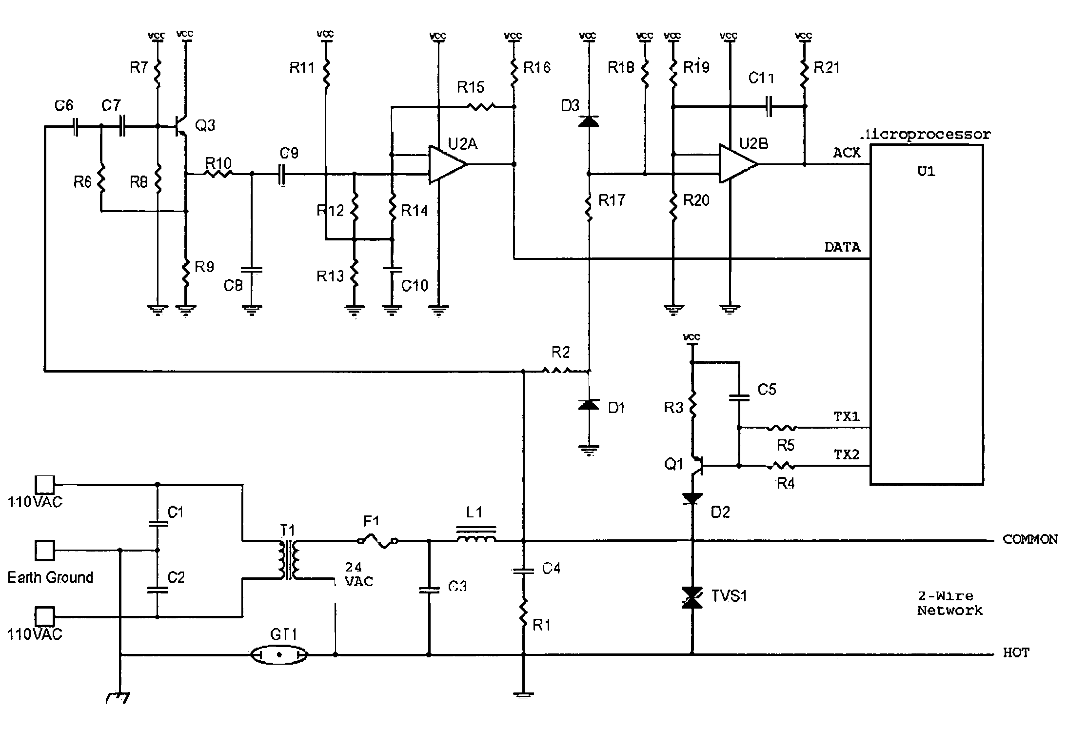 Subterranean two-wire power and communications network