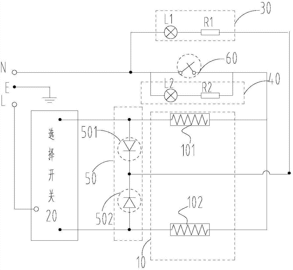 Heating control circuit of electric cooking appliance and electric cooking appliance provided with heating control circuit