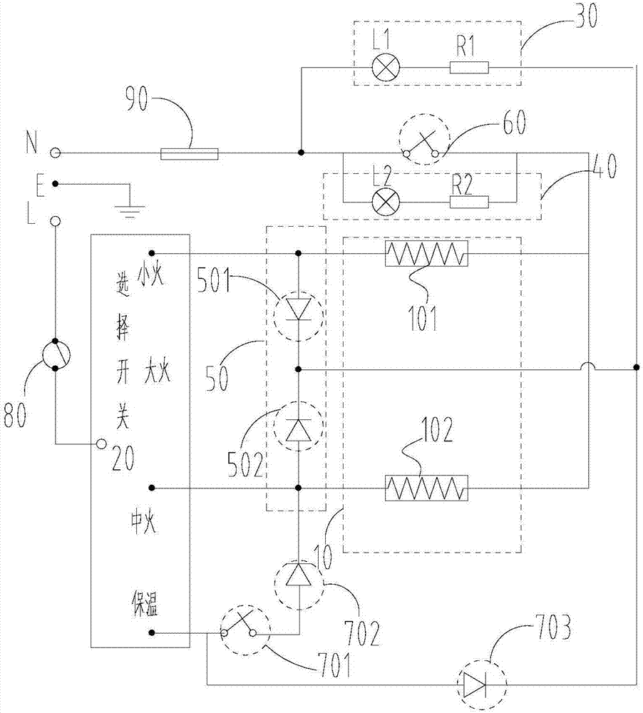 Heating control circuit of electric cooking appliance and electric cooking appliance provided with heating control circuit