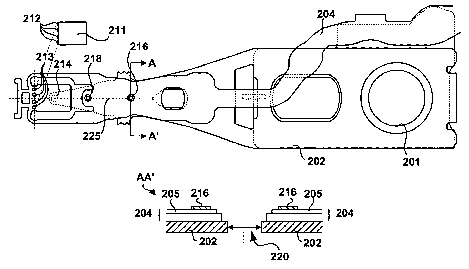 Disk drives, head stack, head gimbal and suspension assemblies having positional conductive features