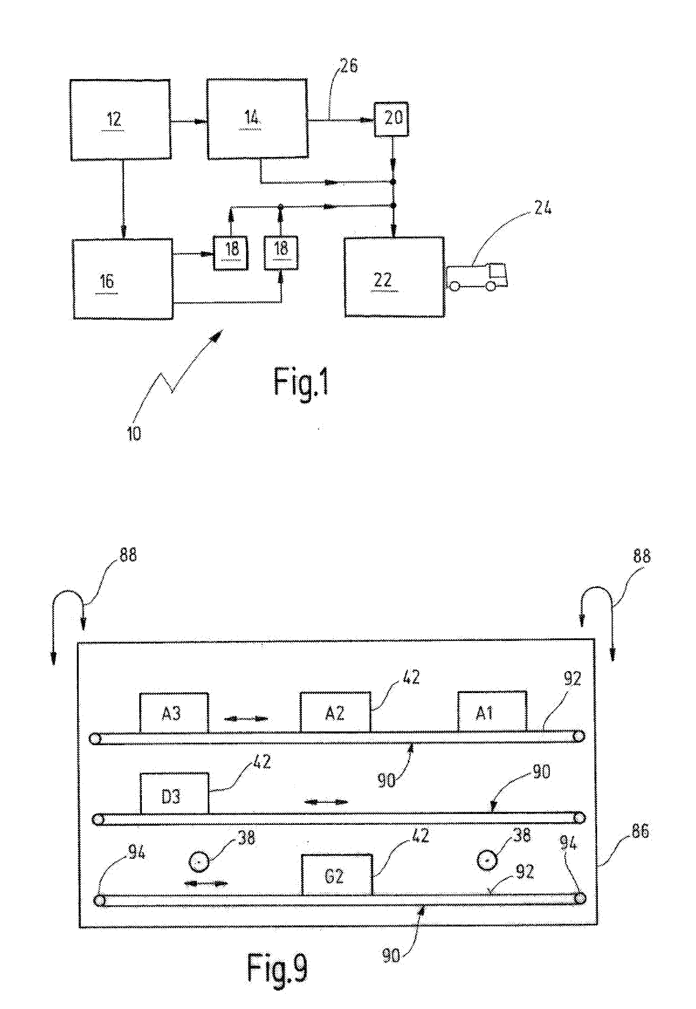Scalable shipping buffer having an integrated sorting function and corresponding method