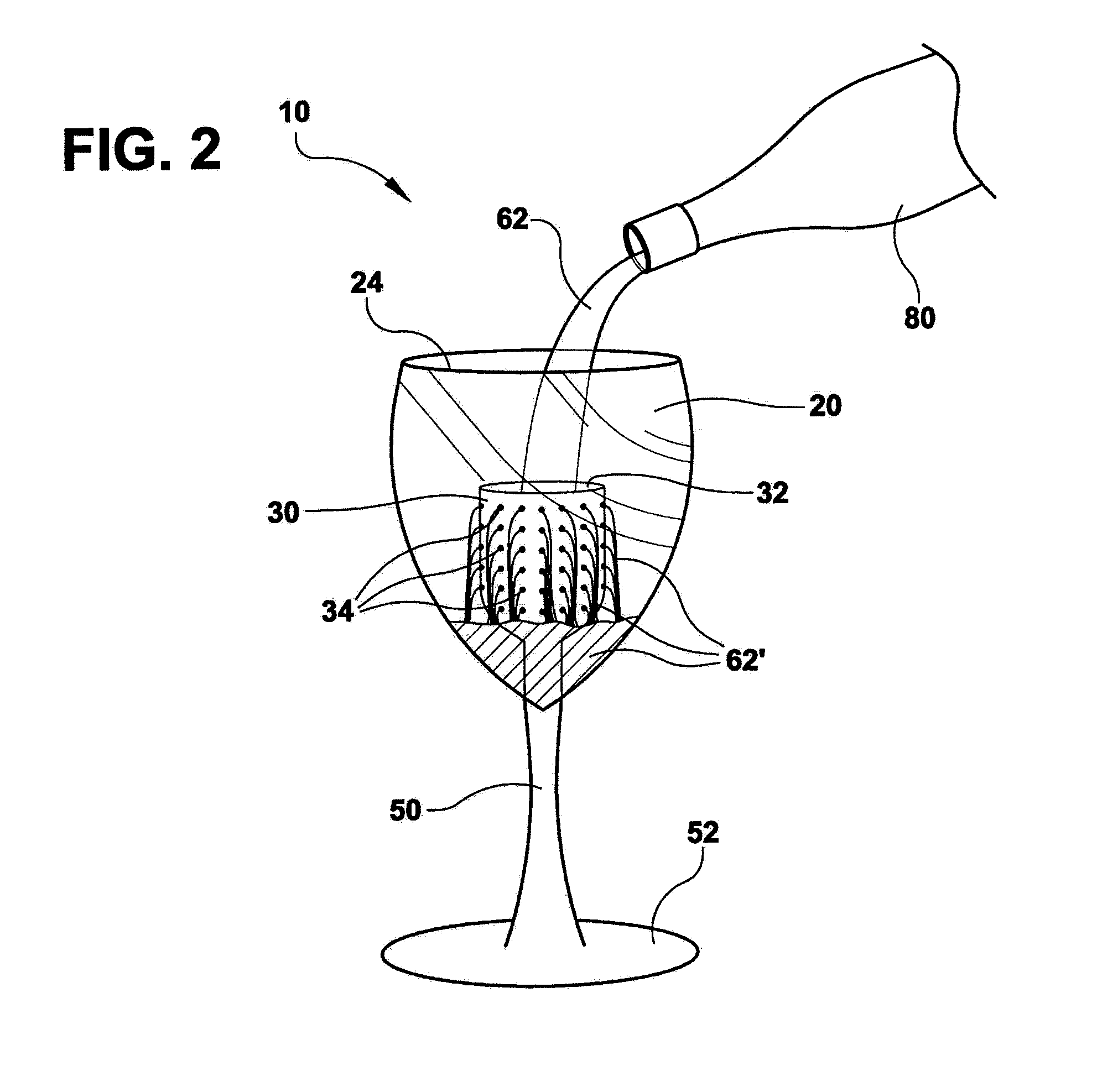 Beverage glass with internal decanting, filtering, mixing and aerating cell