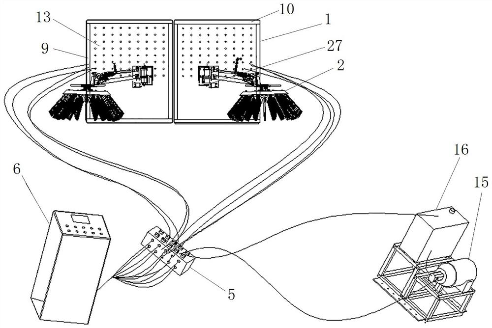 Sanitation vehicle cleaning execution part simulation test device and its support structure