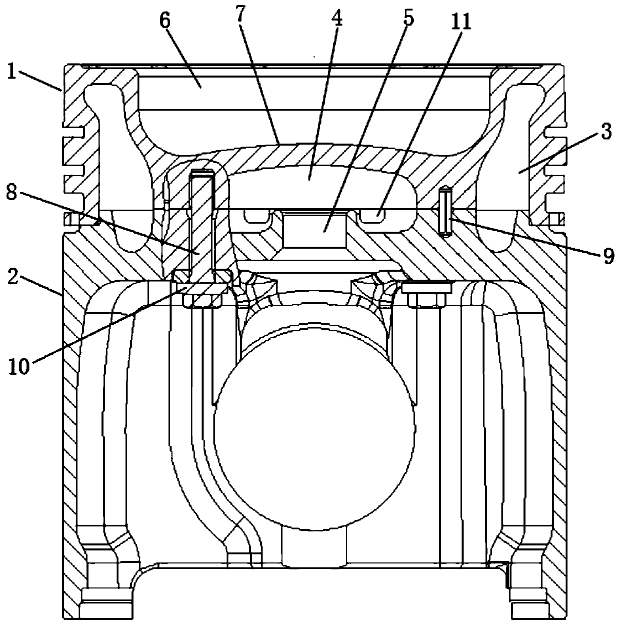 Steel top piston for large-cylinder-diameter gas engine