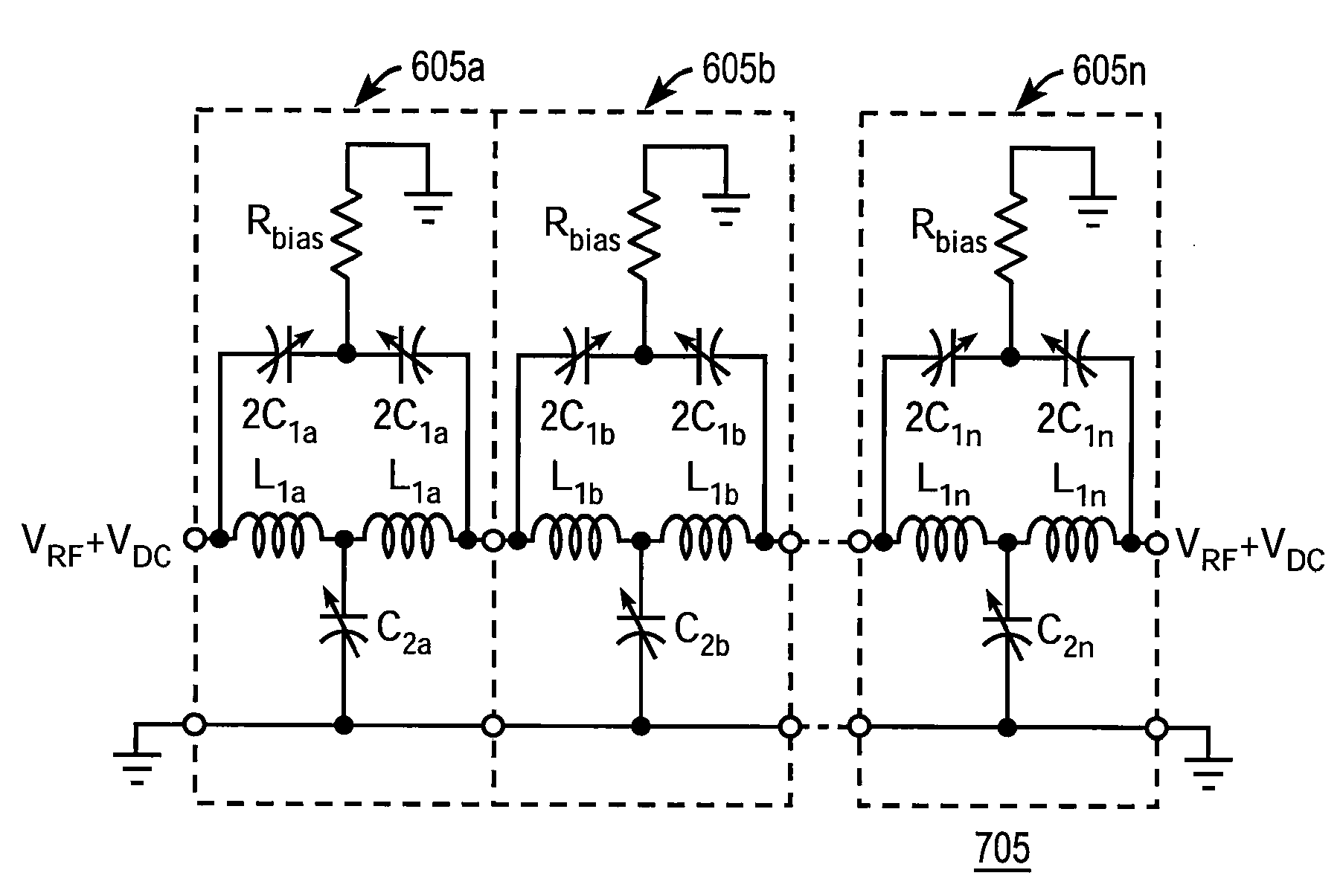 Analog phase shifter using cascaded voltage tunable capacitor