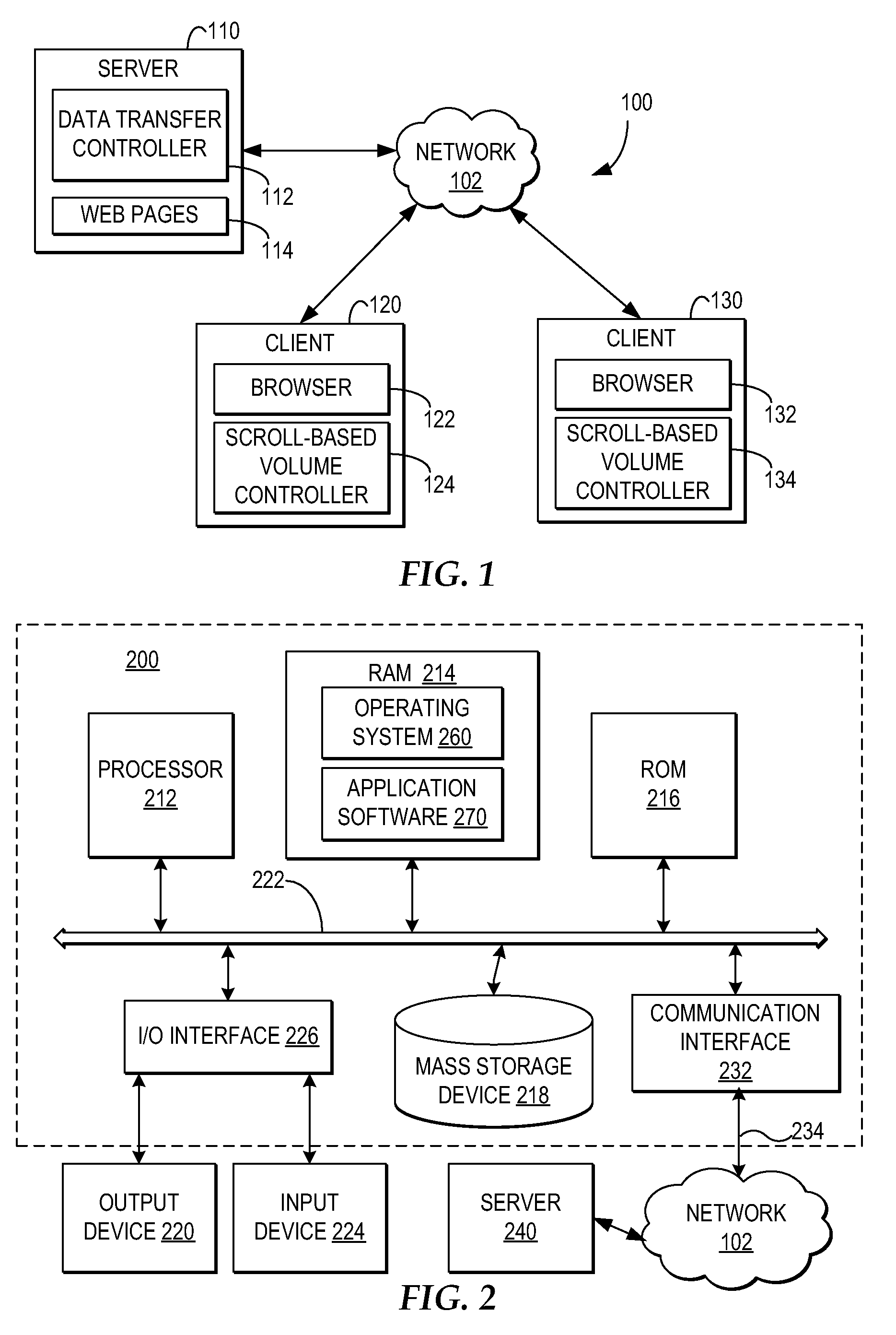 Adjusting the volume of an audio element responsive to a user scrolling through a browser window