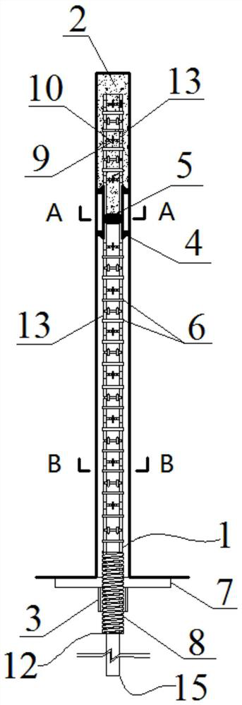 Prestressed full-length anchoring hollow grouting anchor rod with auxetic effect