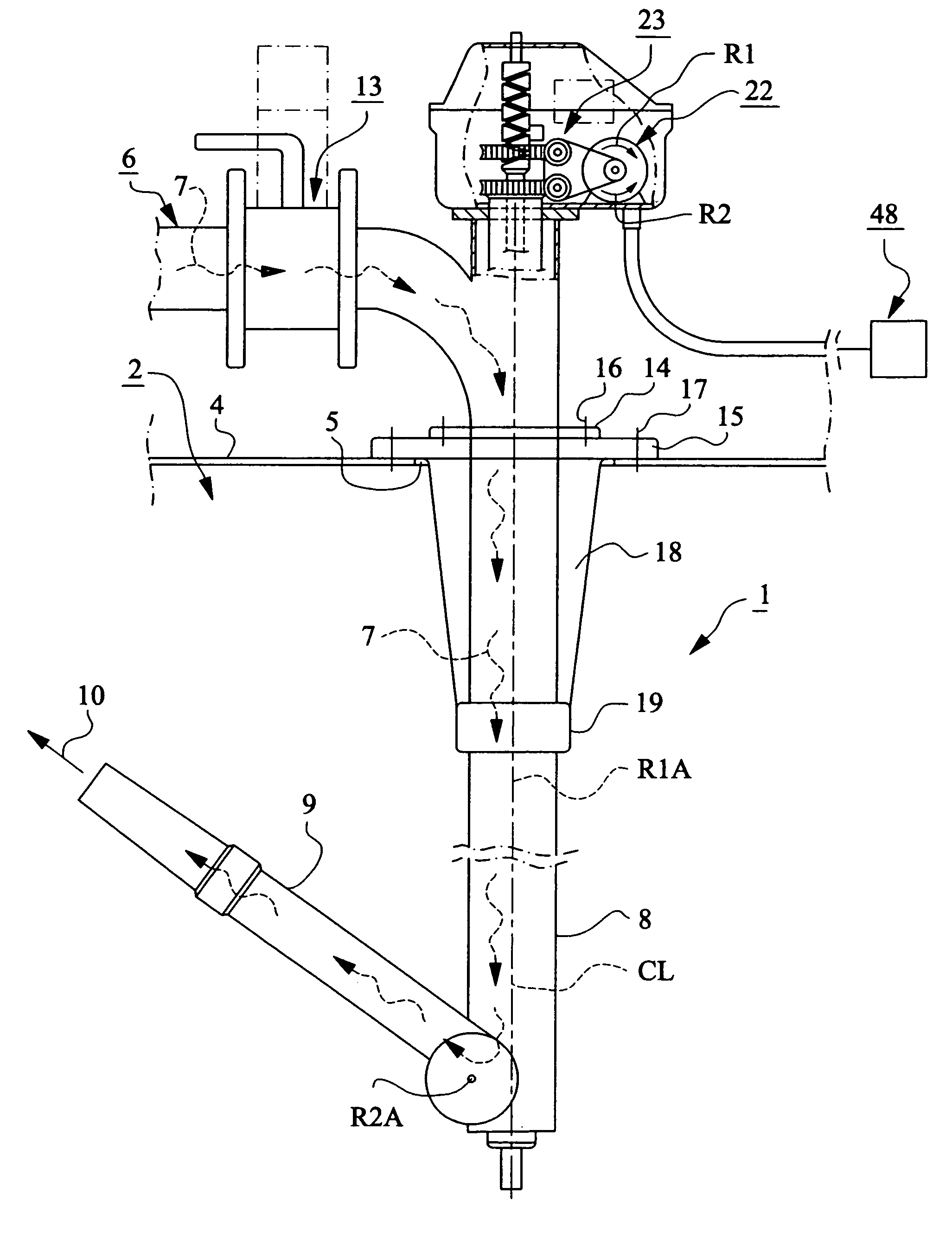 Device for interior flushing of tanks or containers