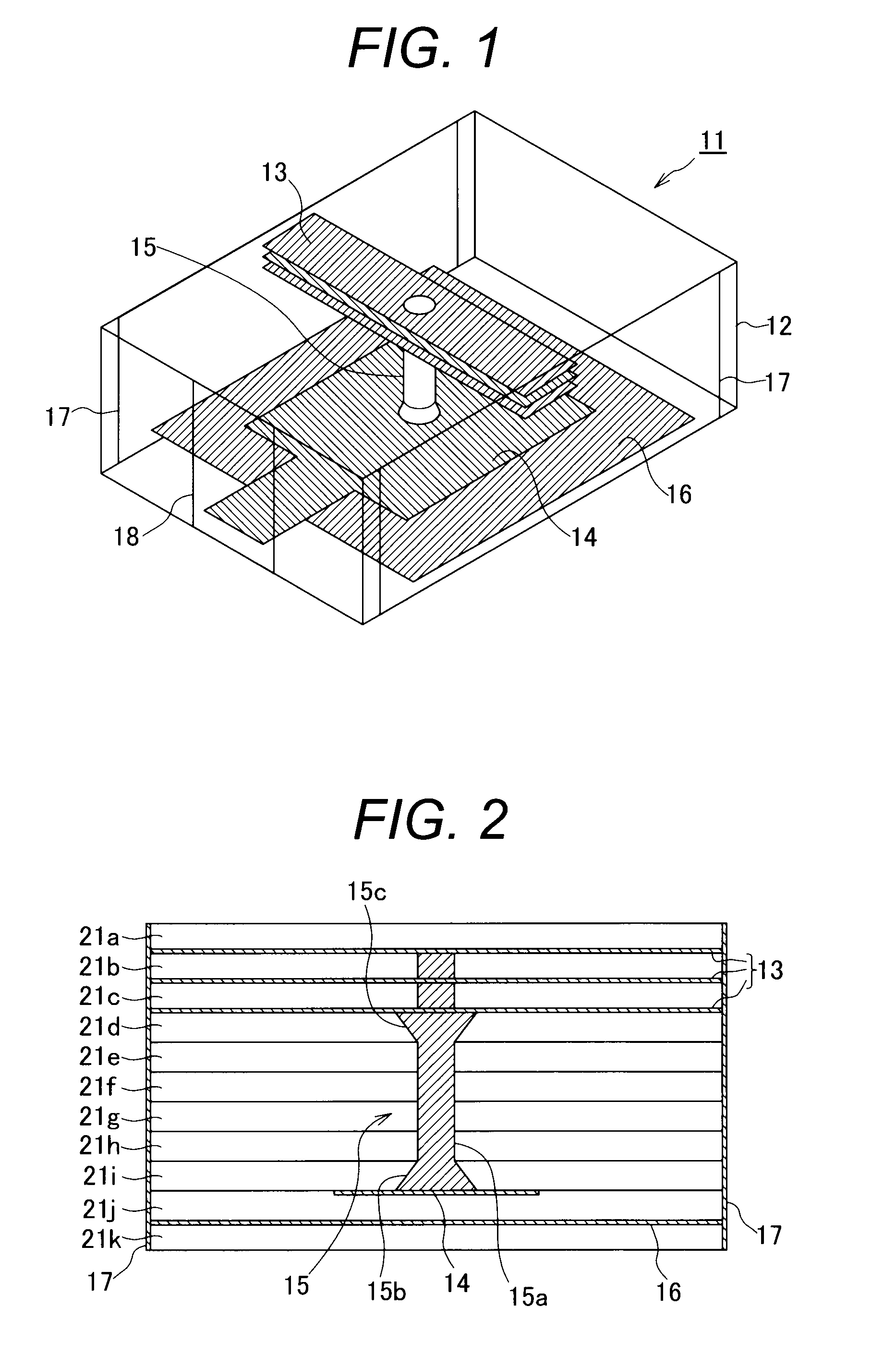 Laminated electronic devices with conical vias