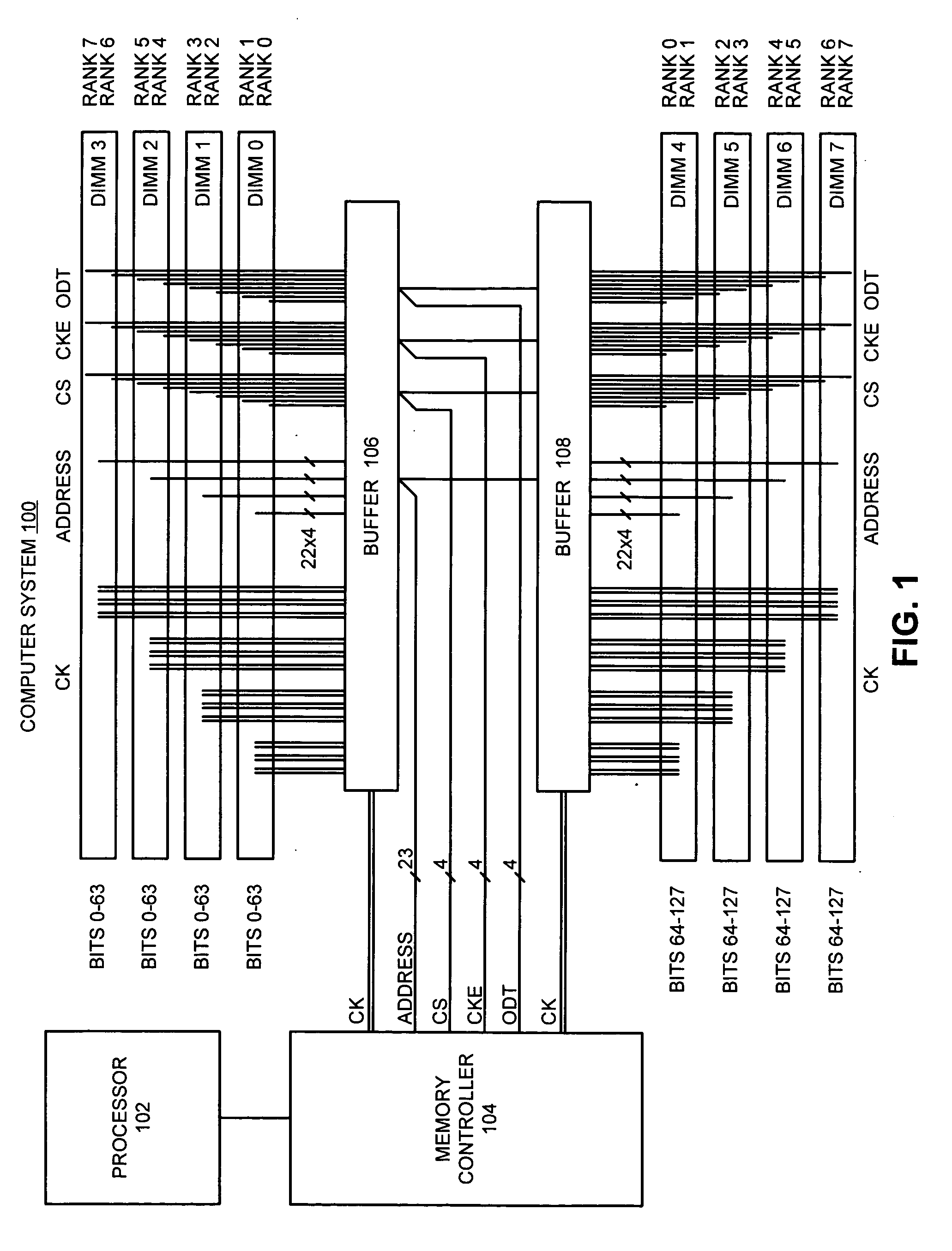 Reducing the number of power and ground pins required to drive address signals to memory modules