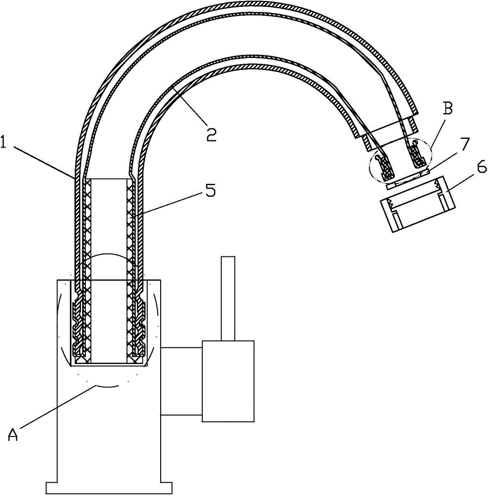 Safe, non-toxic, water-tight and non-scale water outlet pipe structure of faucet