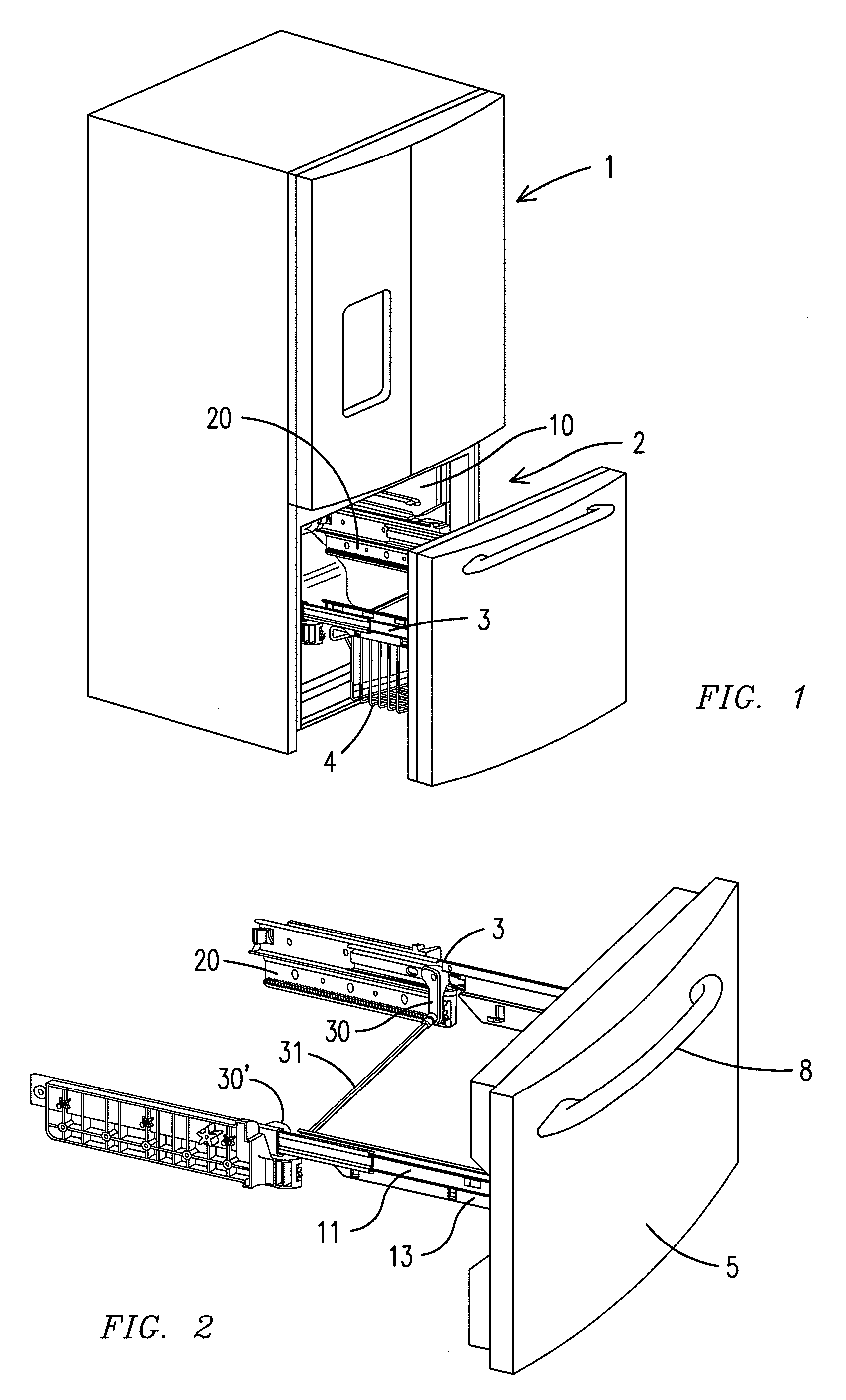 Support beam for a cabinet drawer