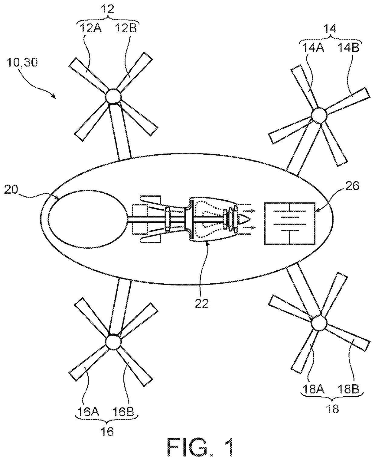 Hybrid propulsion system for multi-rotor rotary wing aircraft, comprising improved dc/ac conversion means