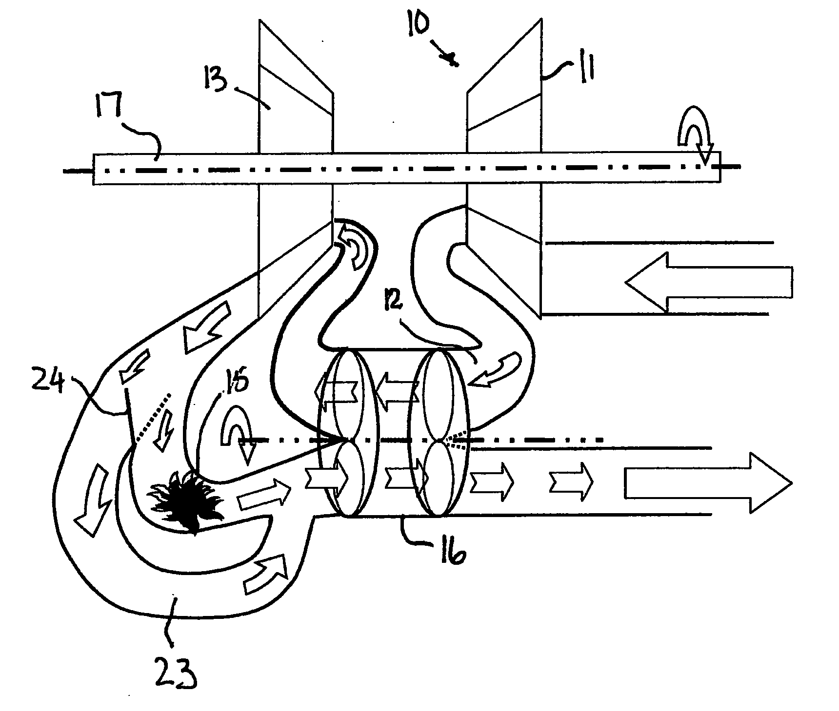 Gas turbine with external combustion, applying a rotating regenerating heat exchanger