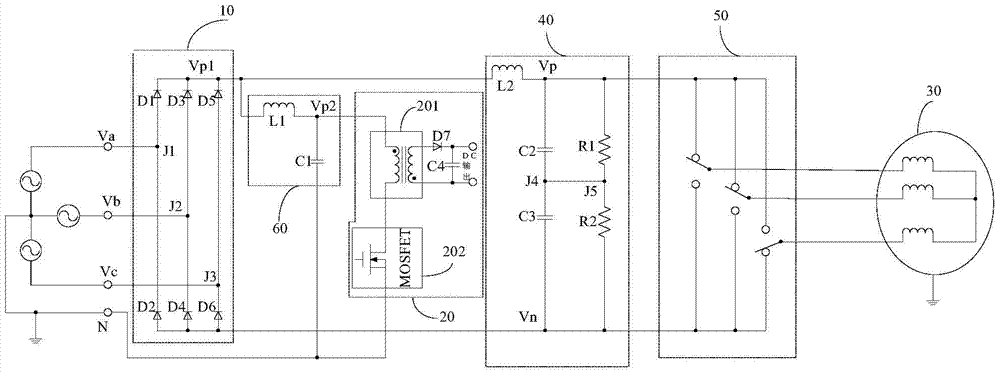 Three-phase rectification circuit and air conditioner with same