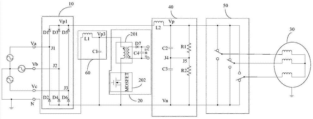 Three-phase rectification circuit and air conditioner with same