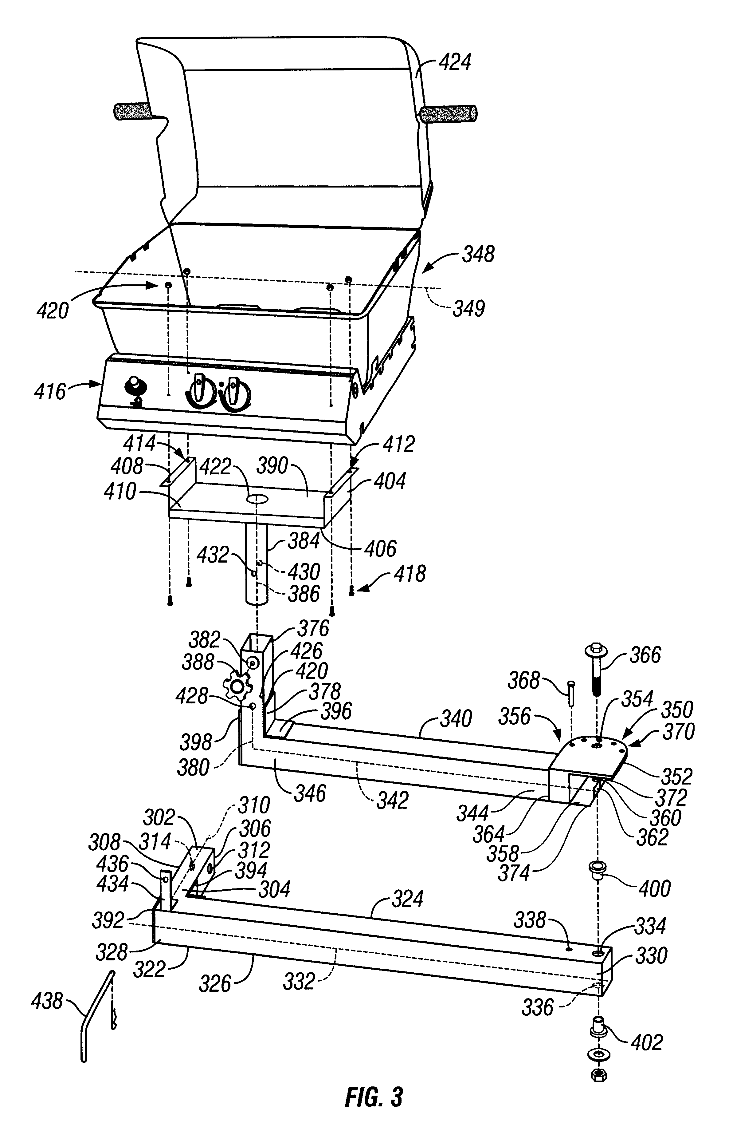 Swingable apparatus attachable to a vehicle for transporting a cooking device and permitting access to the vehicle