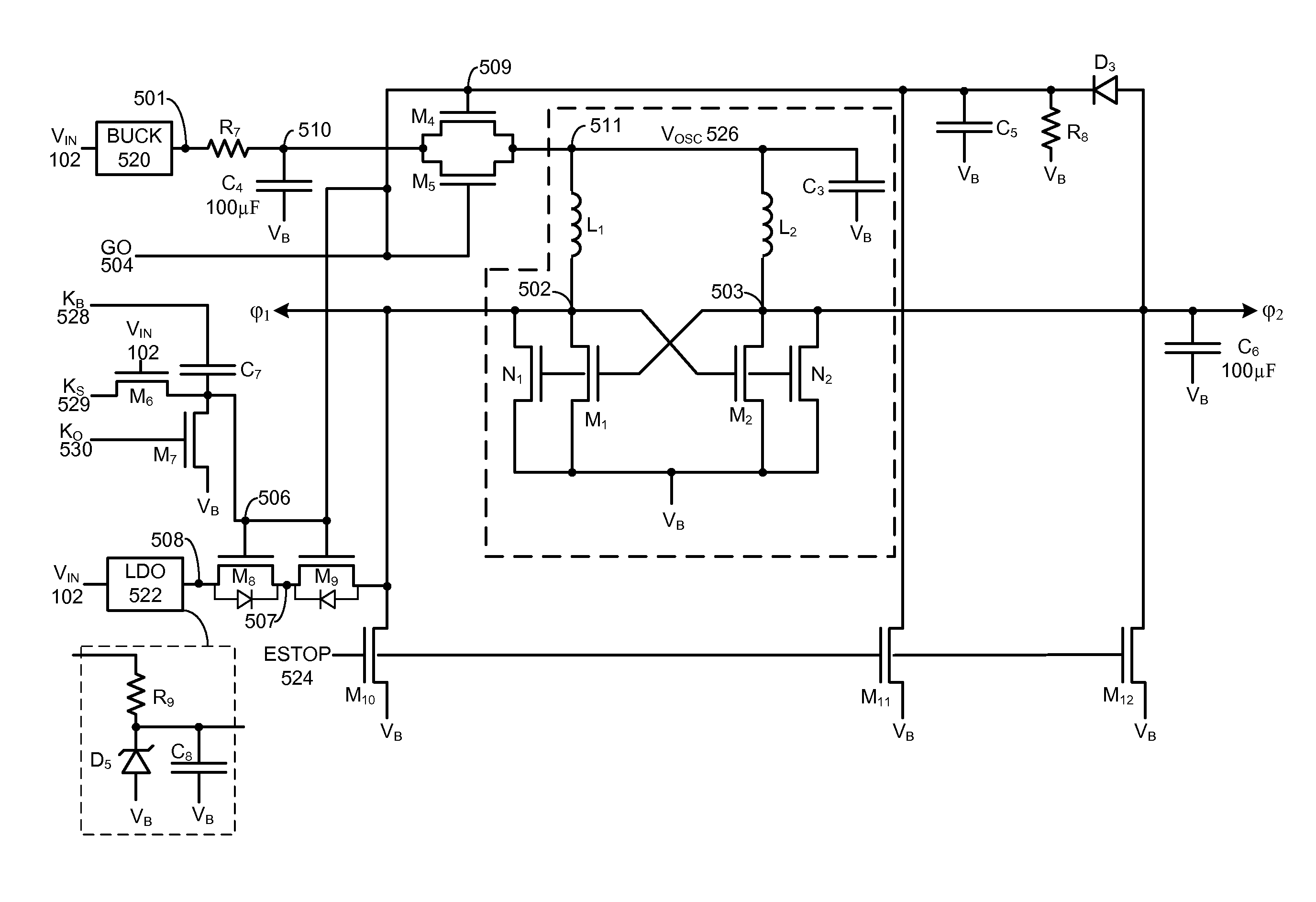 Resonant oscillator circuit with reduced startup transients