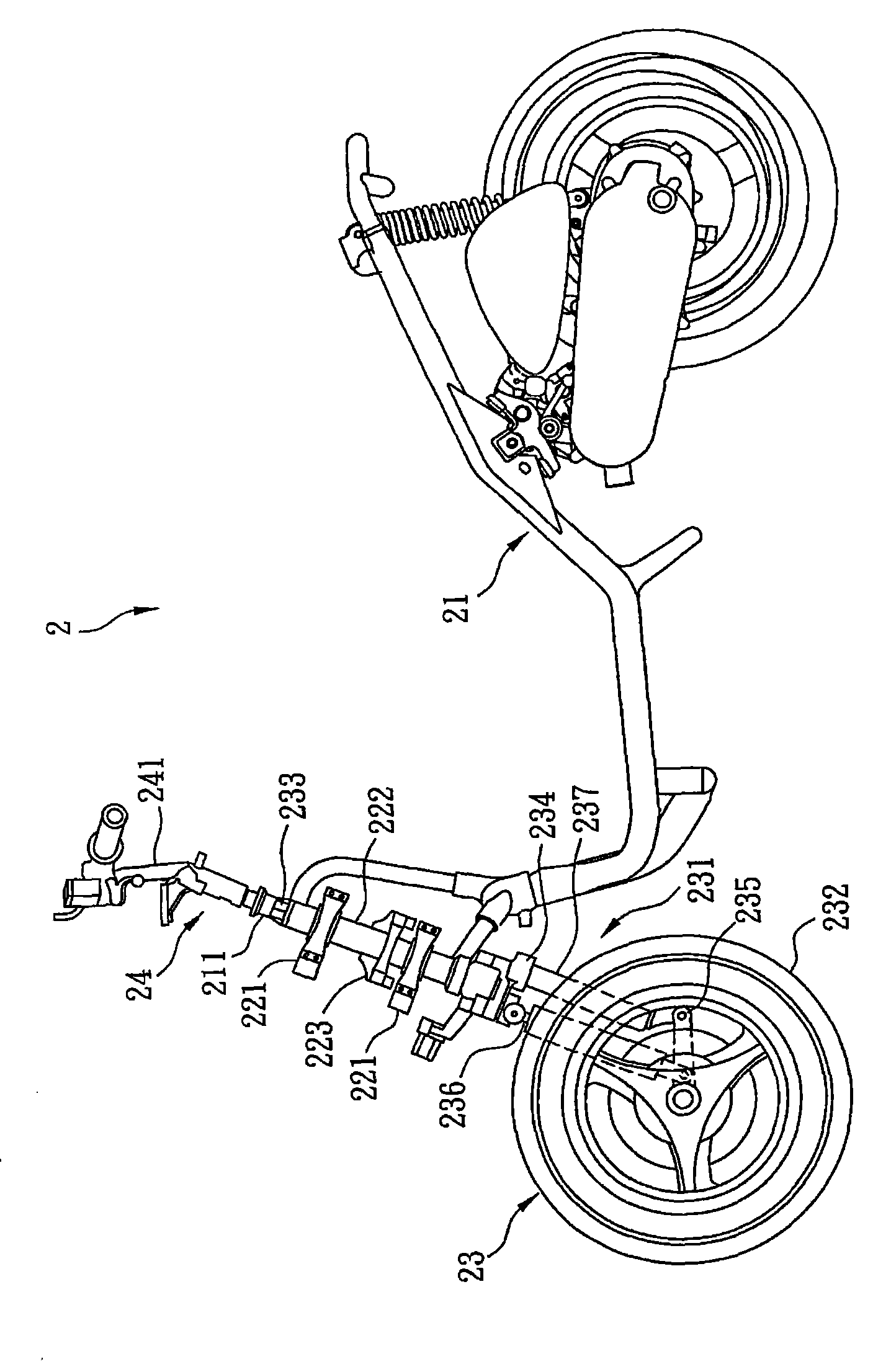 Overturn preventing device for vehicle with two front wheels