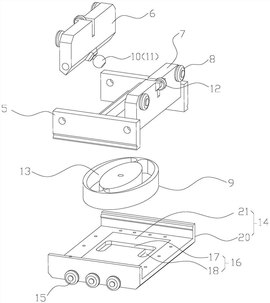 Rotary cam split type crossed guide rail sliding block