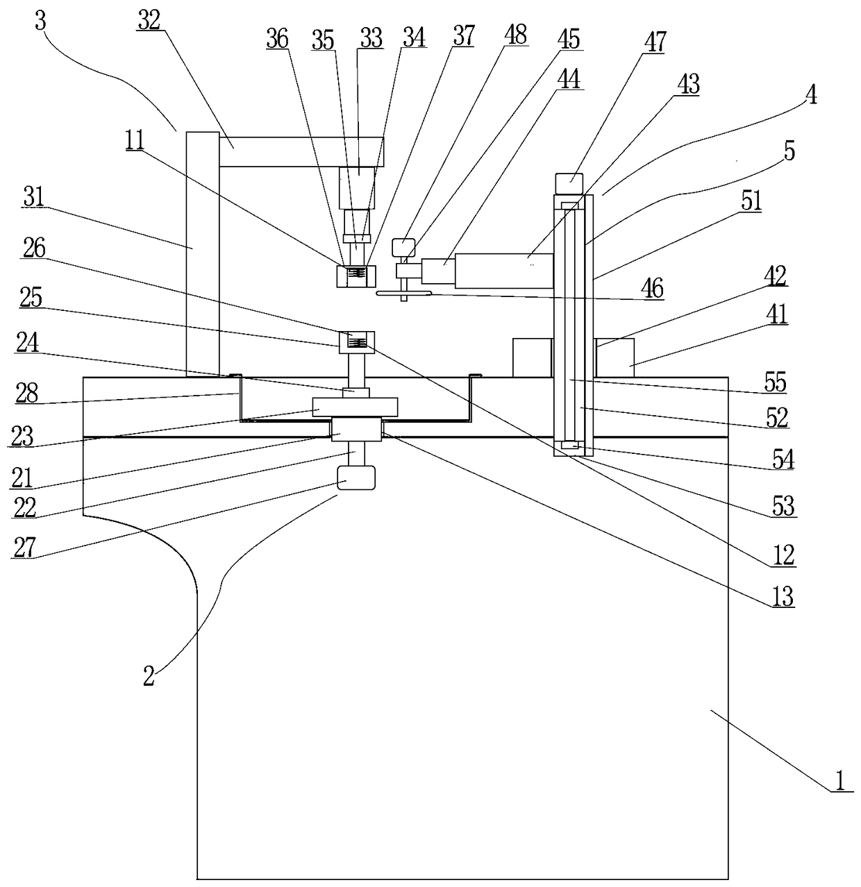 A shock-absorbing glass column side slotting device