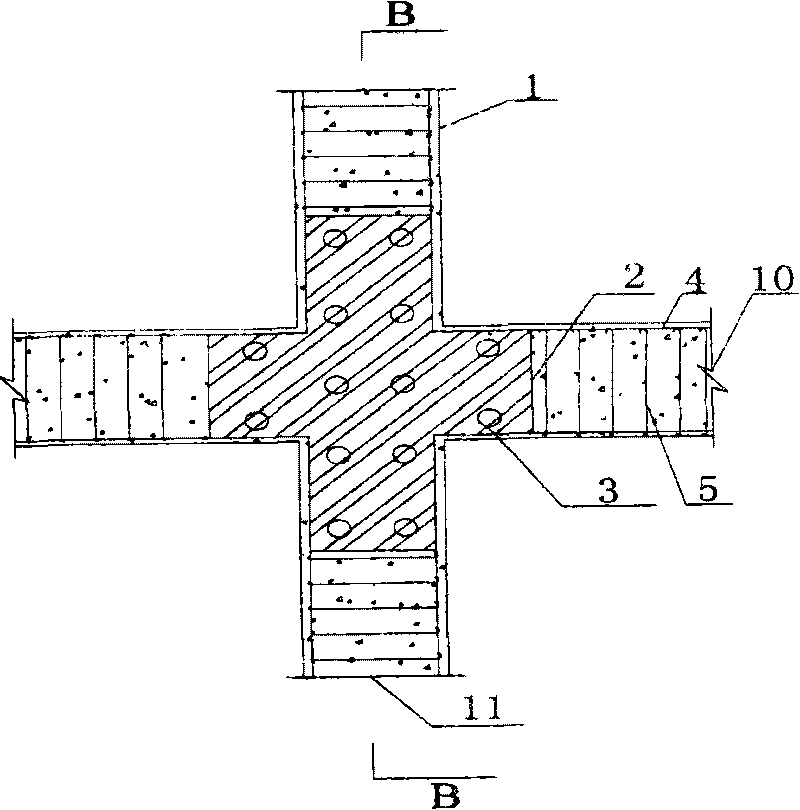 Node crack prevention and reinforced structure of reinforced concrete and manufacture method thereof