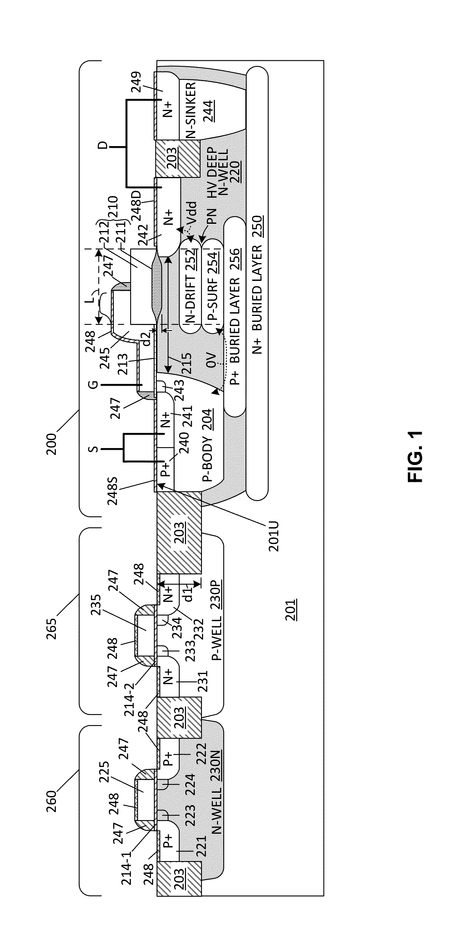 Double-Resurf LDMOS With Drift And PSURF Implants Self-Aligned To A Stacked Gate "BUMP" Structure