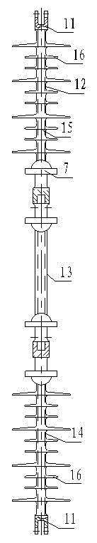 Sectioned combination-type wind-deflection-preventing composite insulating inhaul cable and installation method