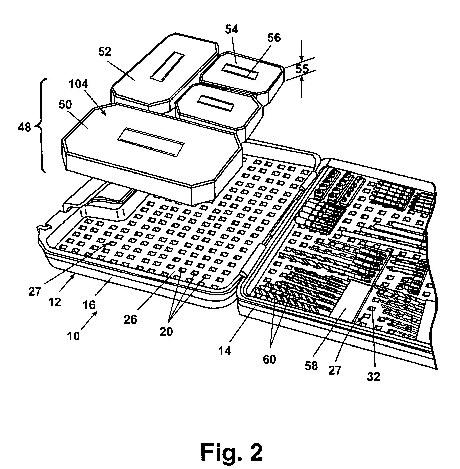 Tool and accessory container with inner grid system