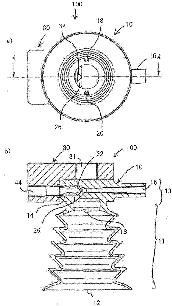 Handling device with suction cup for foodstuff