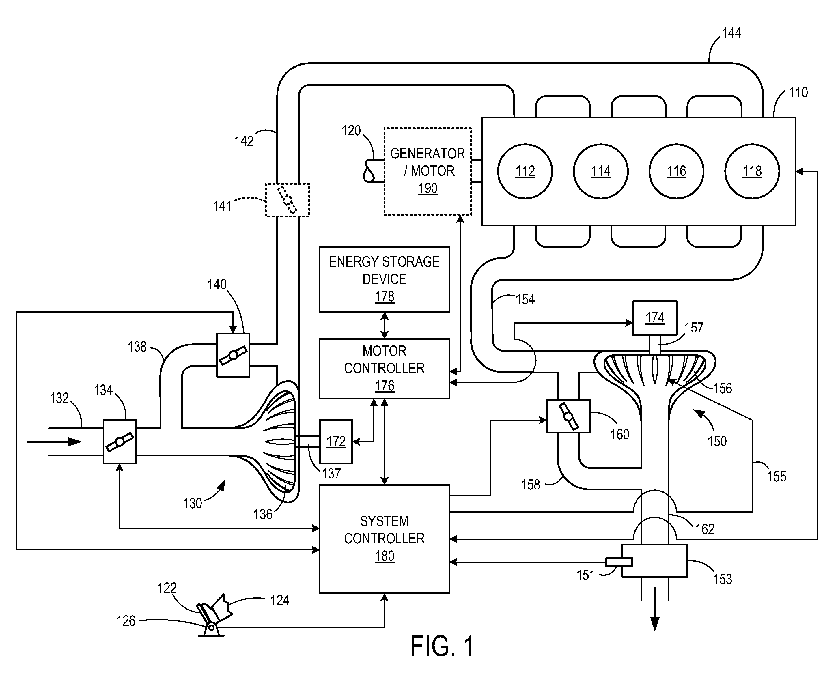 Compression System for Internal Combustion Engine Including a Rotationally Uncoupled Exhaust Gas Turbine
