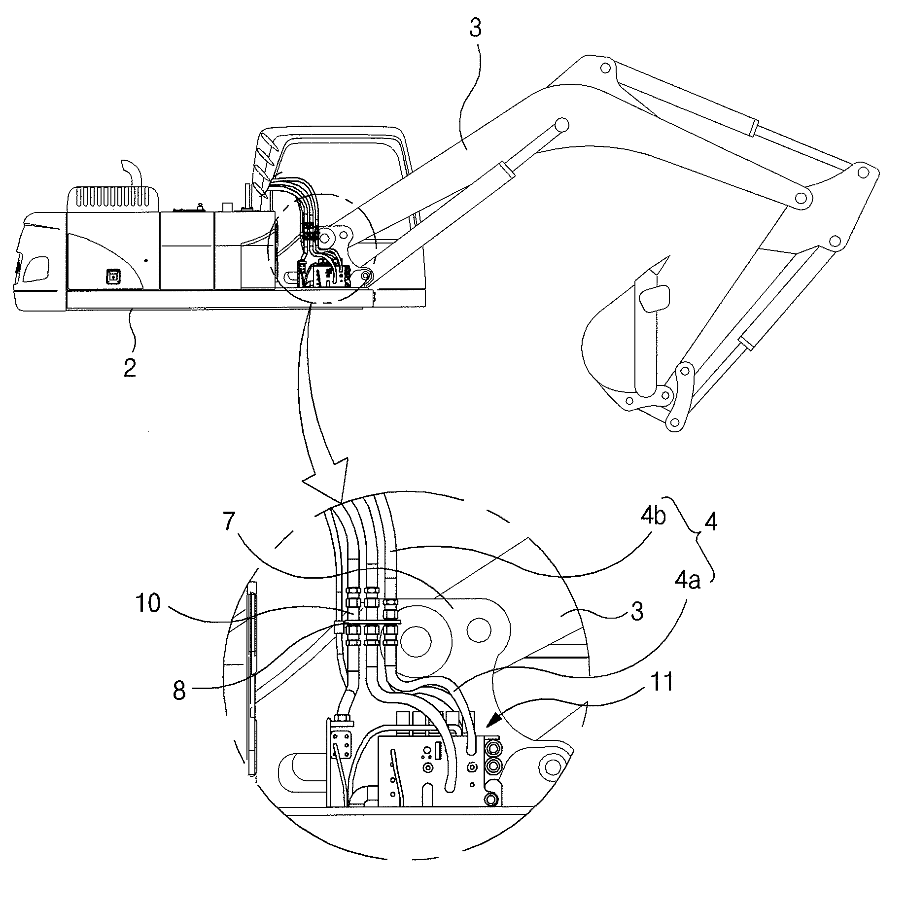 Apparatus for fixing hydraulic pipes for zero tail swing excavator
