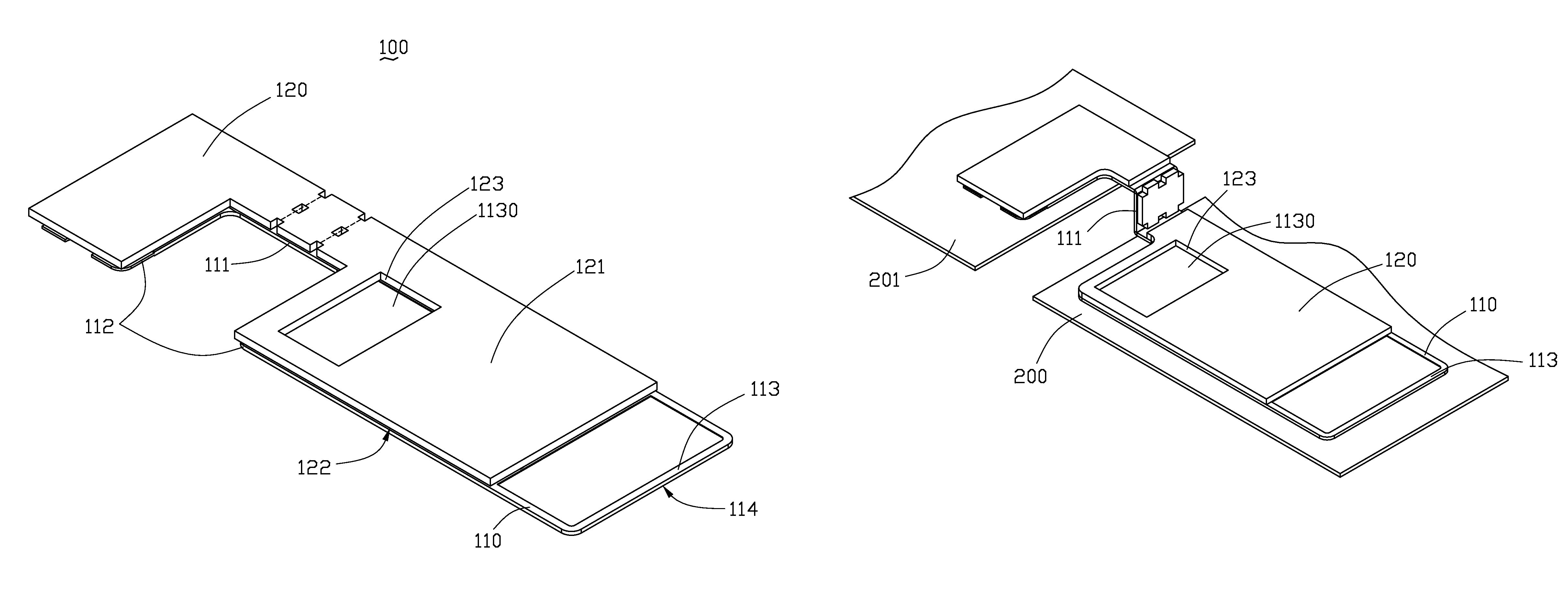 Flexible sheet with electrical connecting locations engaging through holes in a rigid substrate