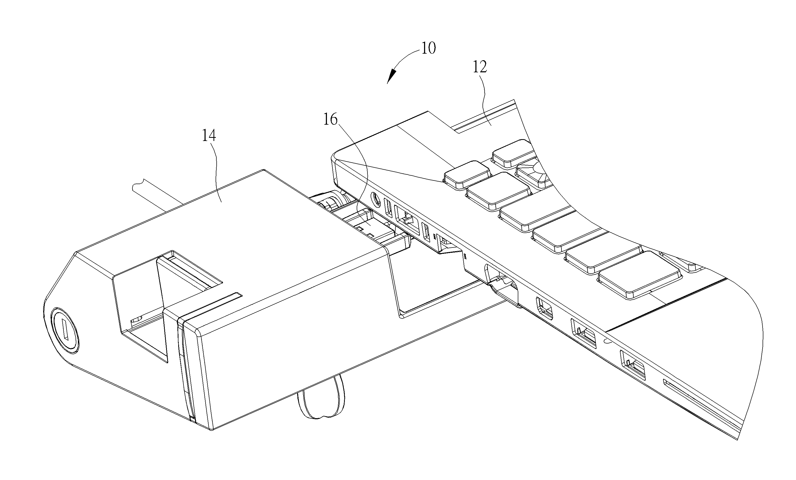 Connector mechanism with a guide pin structure, connector mechanism with a guide hole structure and related electronic device assembly