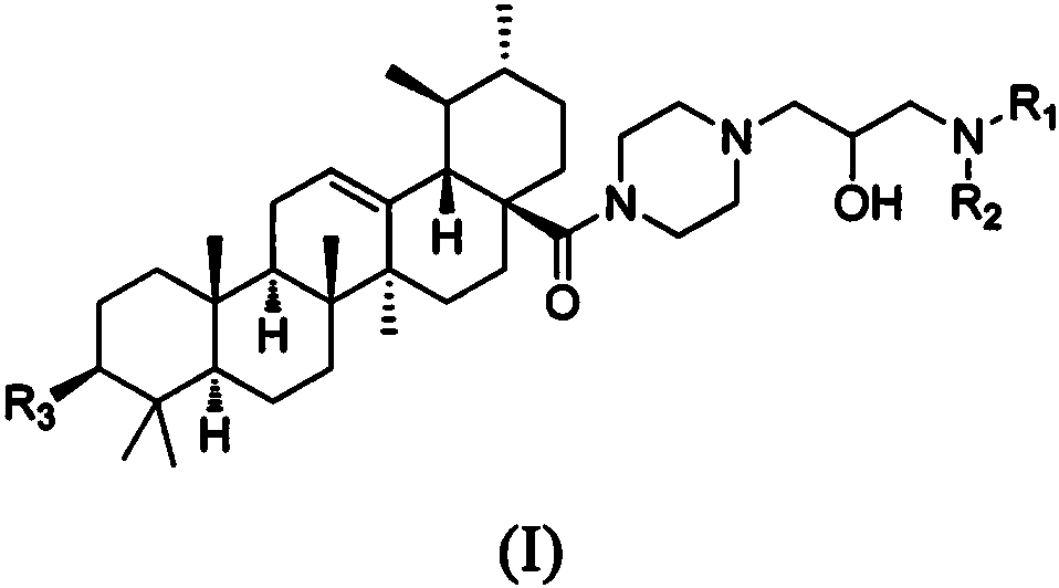 Acetoxyl ursolic acid piperazine compound containing isopropanolamine substructure, and preparation method and application of acetoxyl ursolic acid piperazine compound