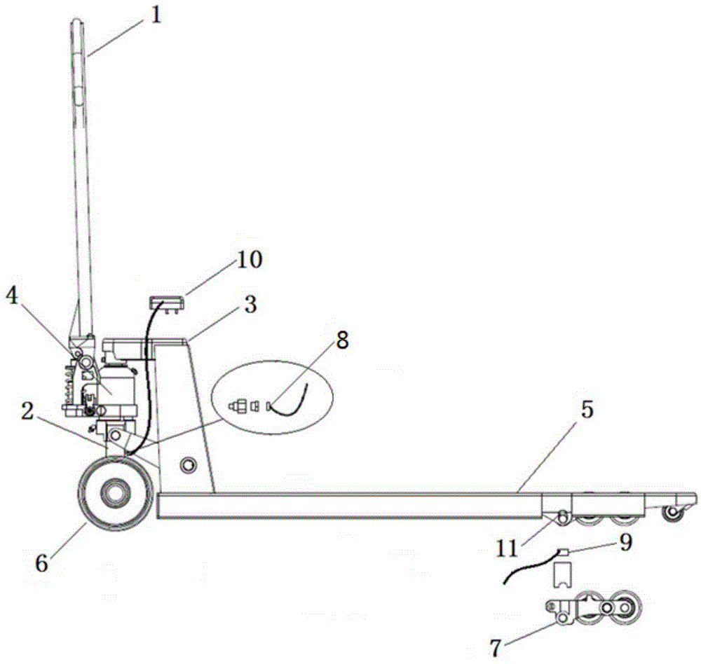 Manual hydraulic carrying vehicle capable of weighing